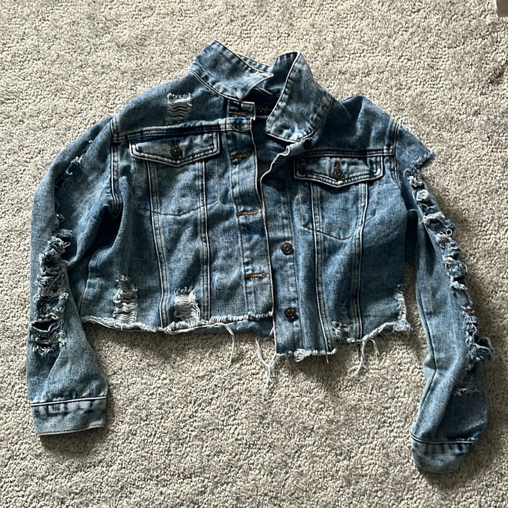 Thrill ripped cropped jean jacket